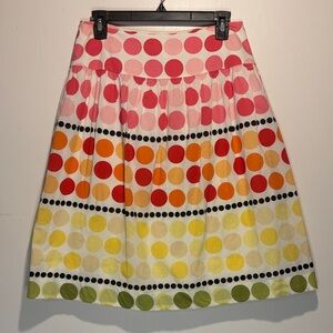 Talbots- 100% Cotton Colorful Vibrant Polka Dot Lined Full Midi Skirt- Size 6